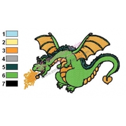 Green Dragon Shooting Fire Embroidery Design 02